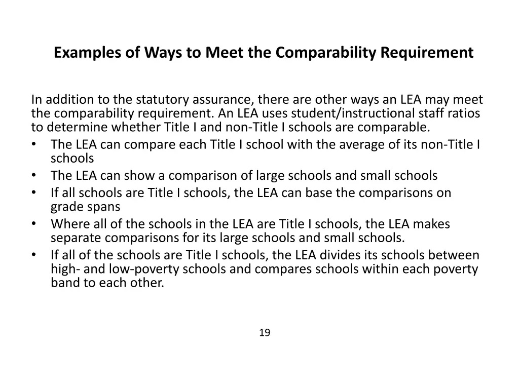examples of ways to meet the comparability