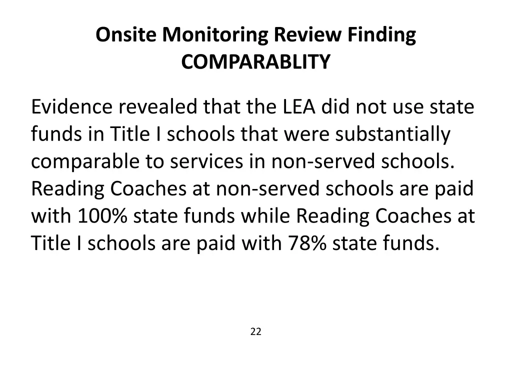 onsite monitoring review finding comparablity