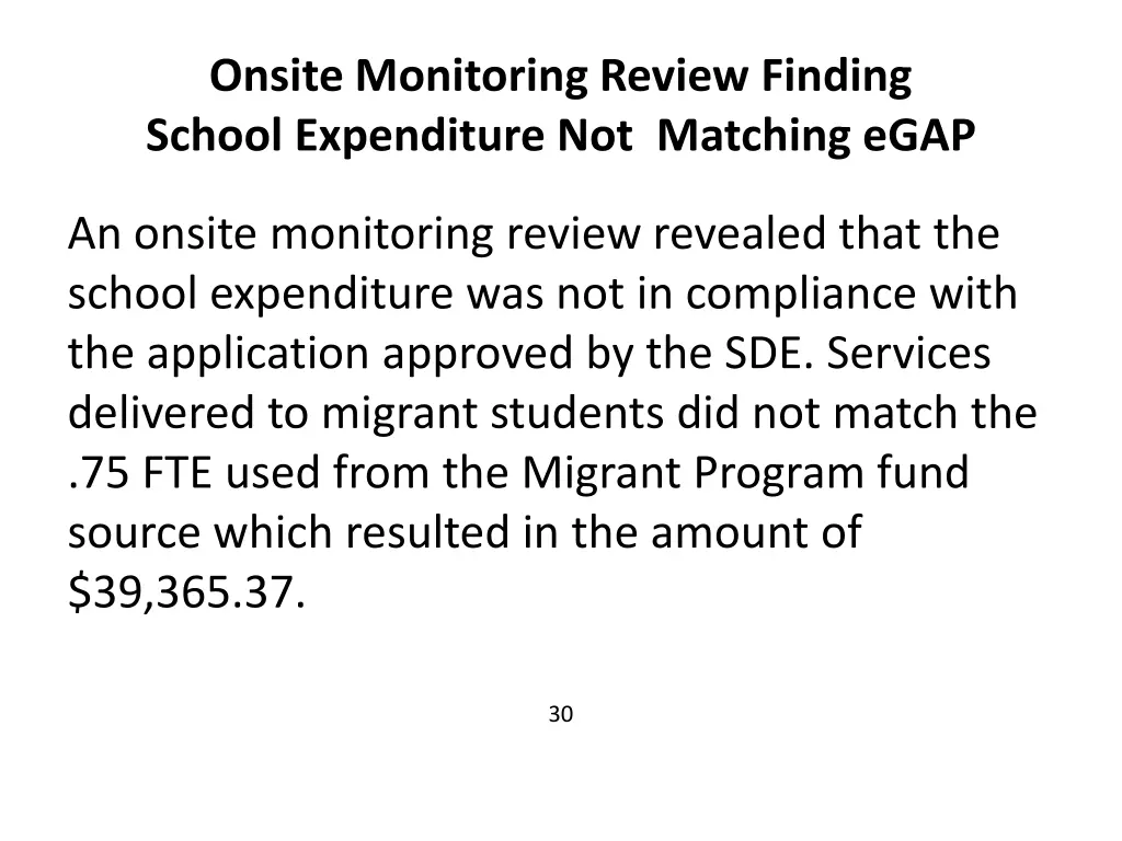 onsite monitoring review finding school