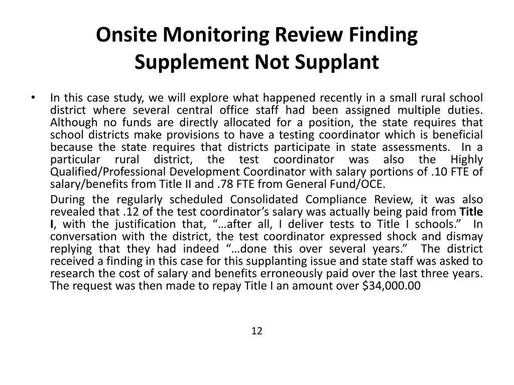 onsite monitoring review finding supplement