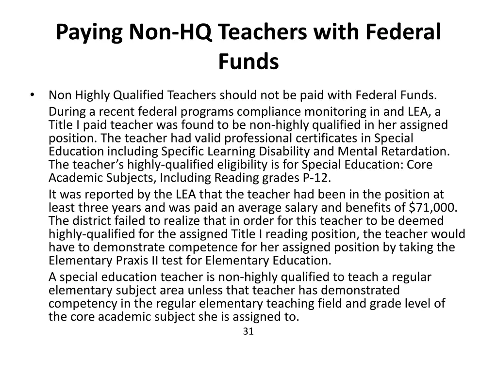paying non hq teachers with federal funds