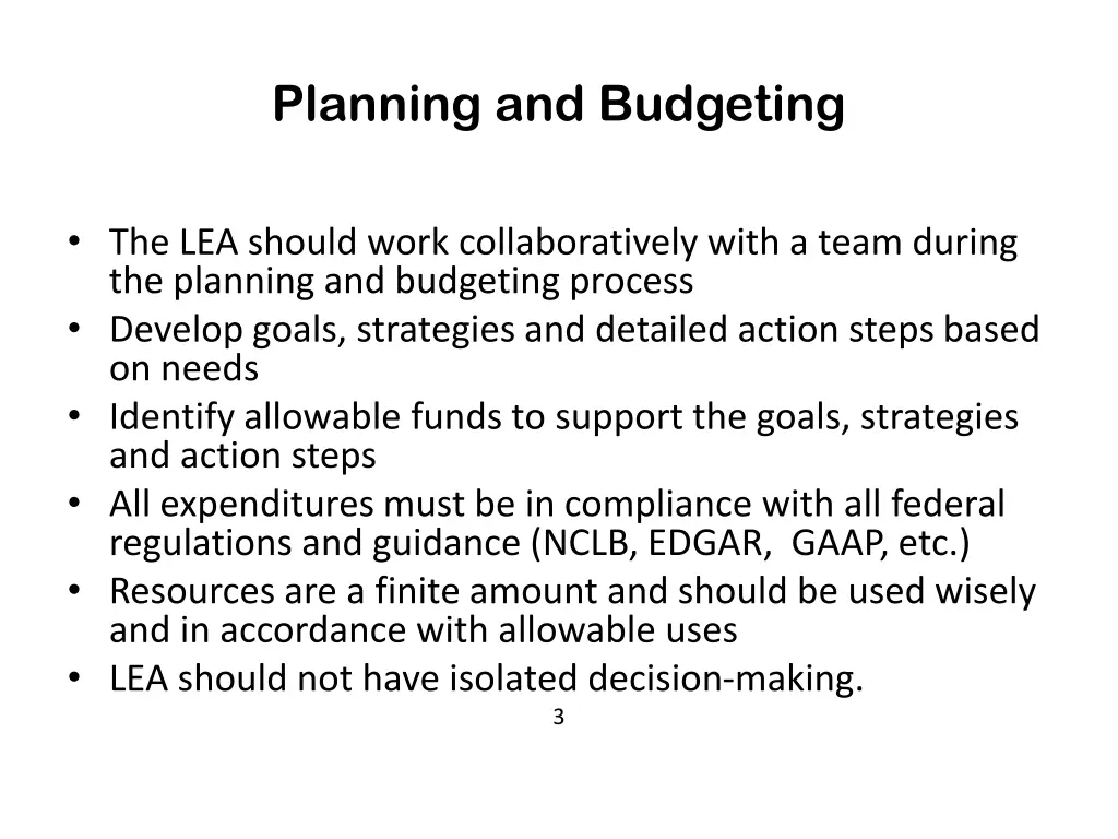 planning and budgeting