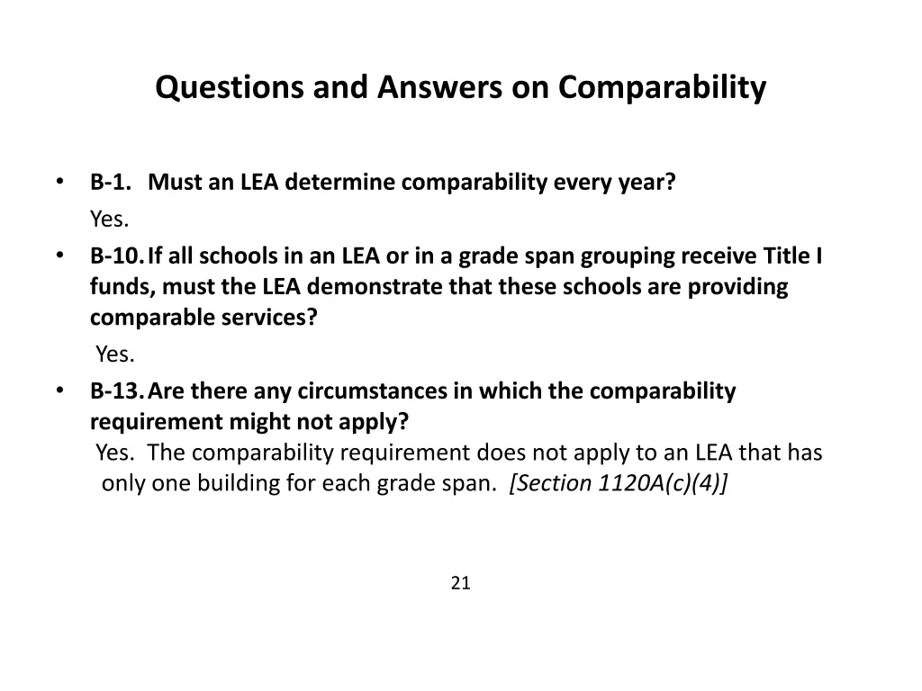 questions and answers on comparability