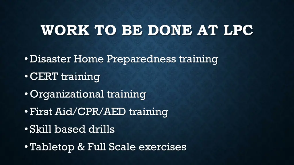 work to be done at lpc
