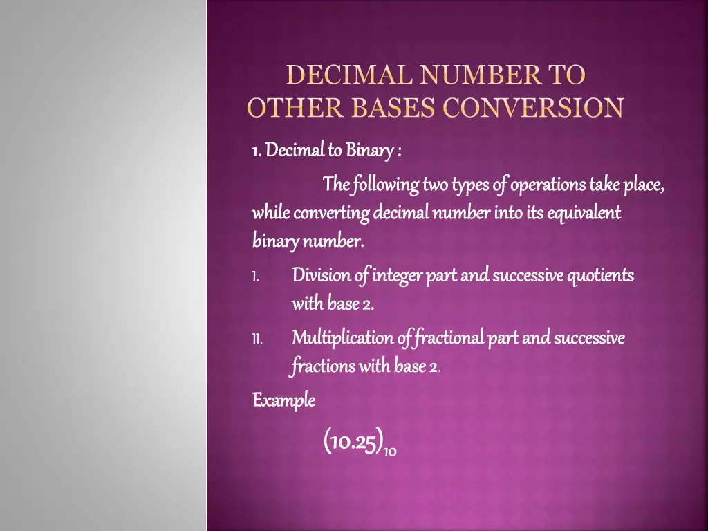 decimal number to other bases conversion