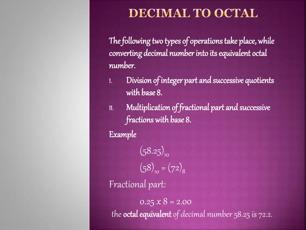 decimal to octal