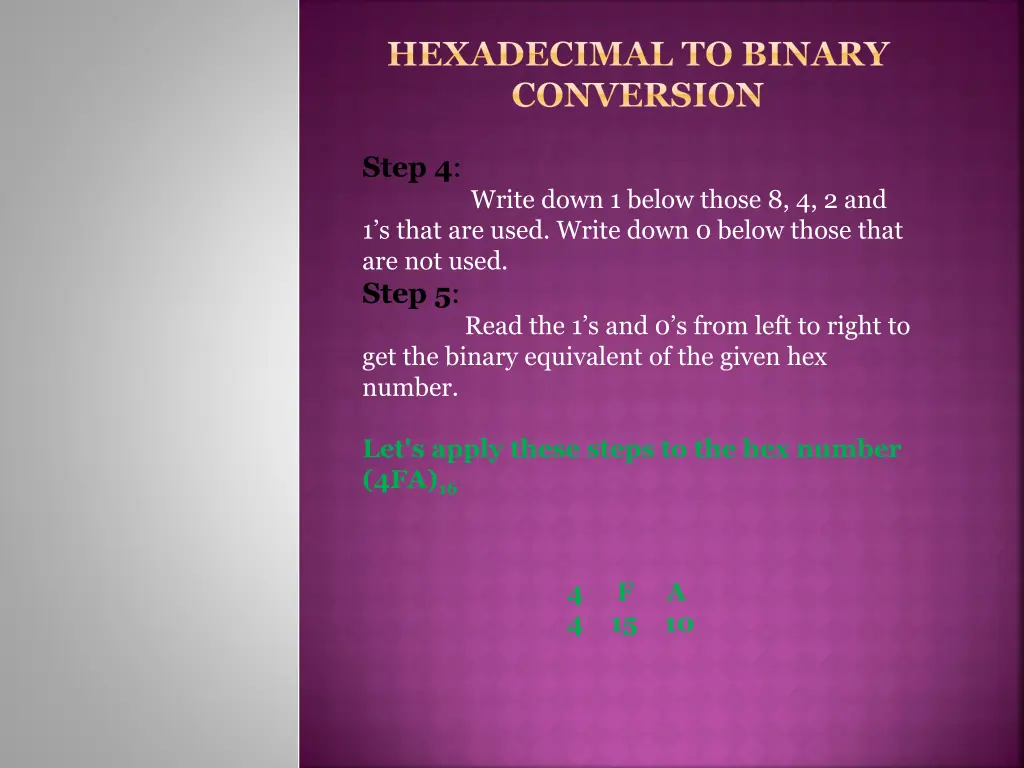 hexadecimal to binary conversion 1