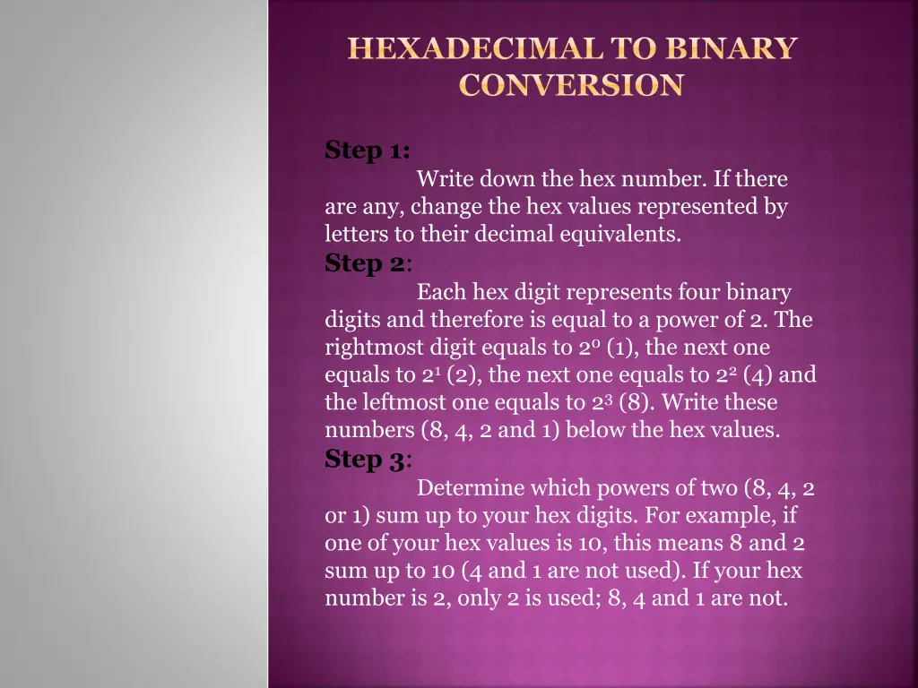 hexadecimal to binary conversion