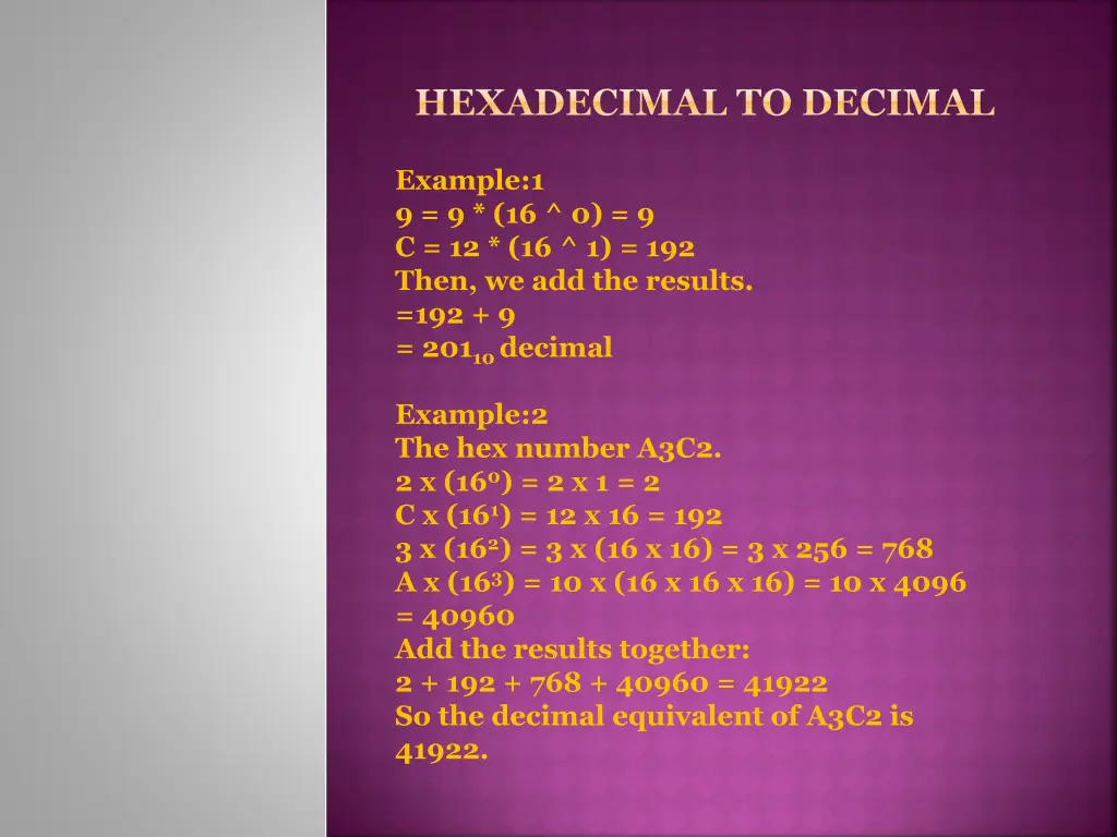 hexadecimal to decimal