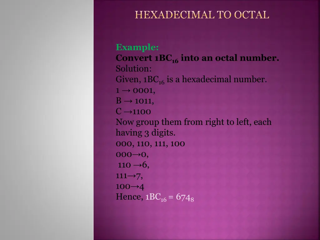 hexadecimal to octal 1