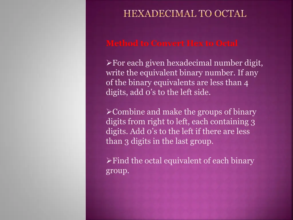 hexadecimal to octal