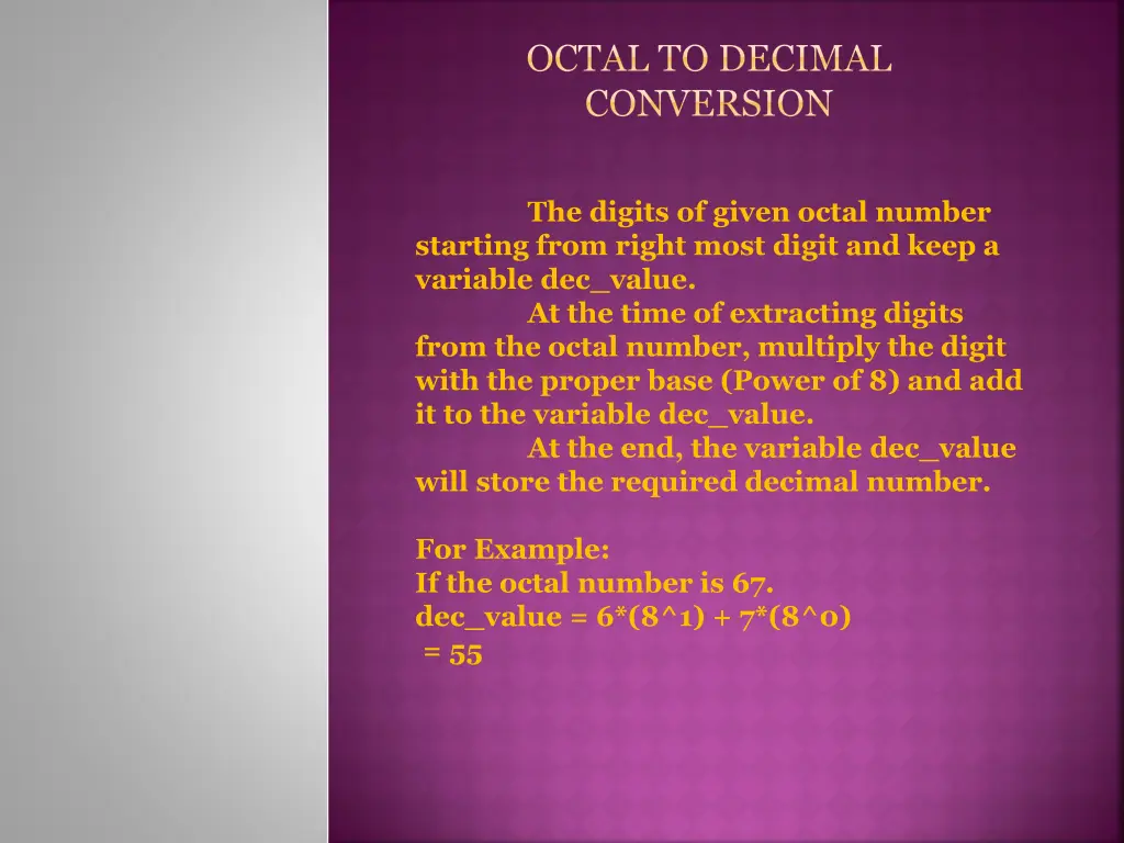 octal to decimal conversion