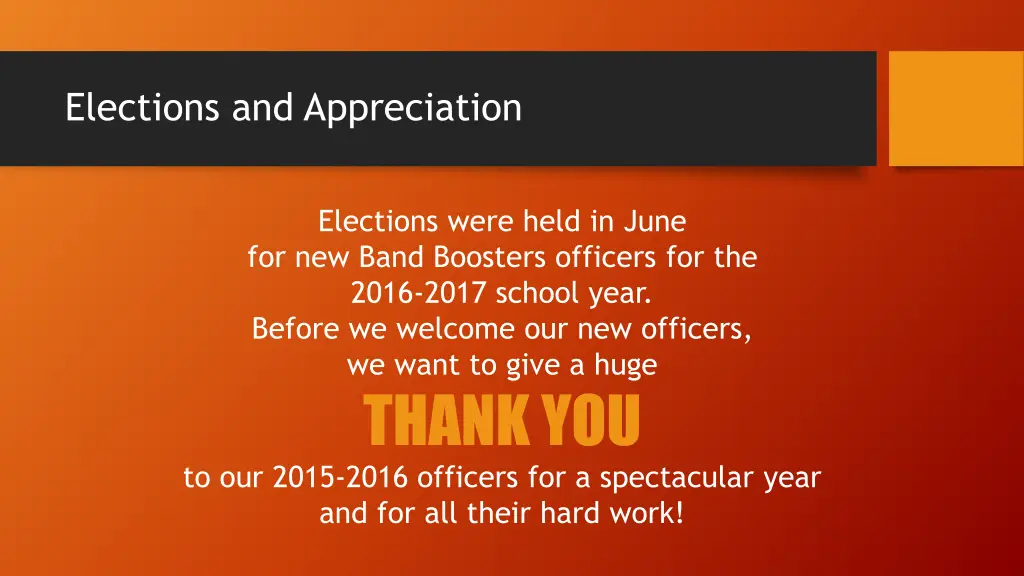 elections and appreciation