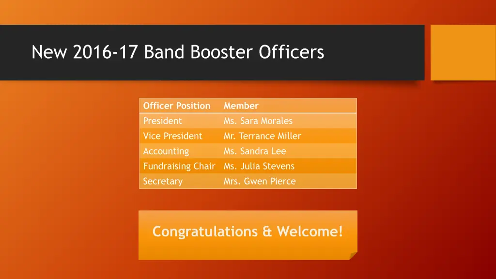 new 2016 17 band booster officers