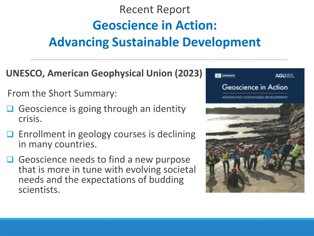 recent report geoscience in action advancing