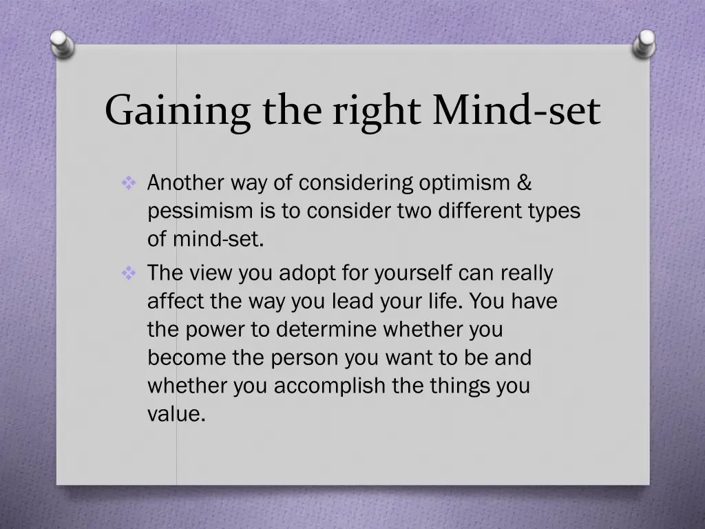 gaining the right mind set