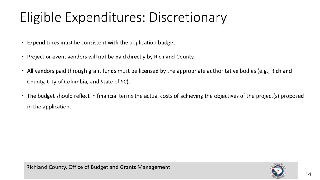 eligible expenditures discretionary
