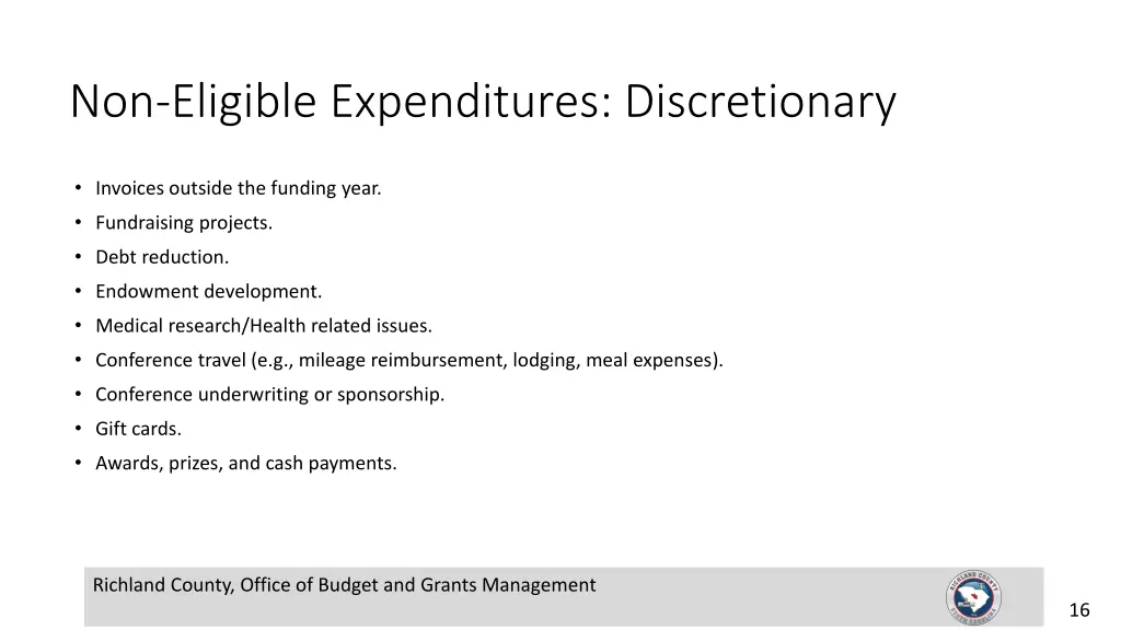 non eligible expenditures discretionary