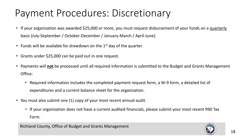 payment procedures discretionary