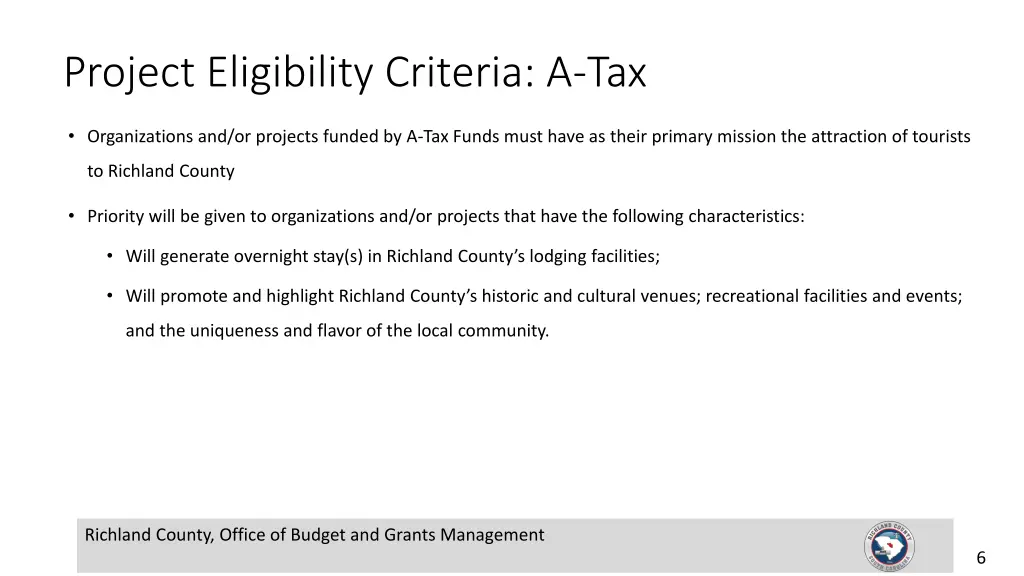 project eligibility criteria a tax