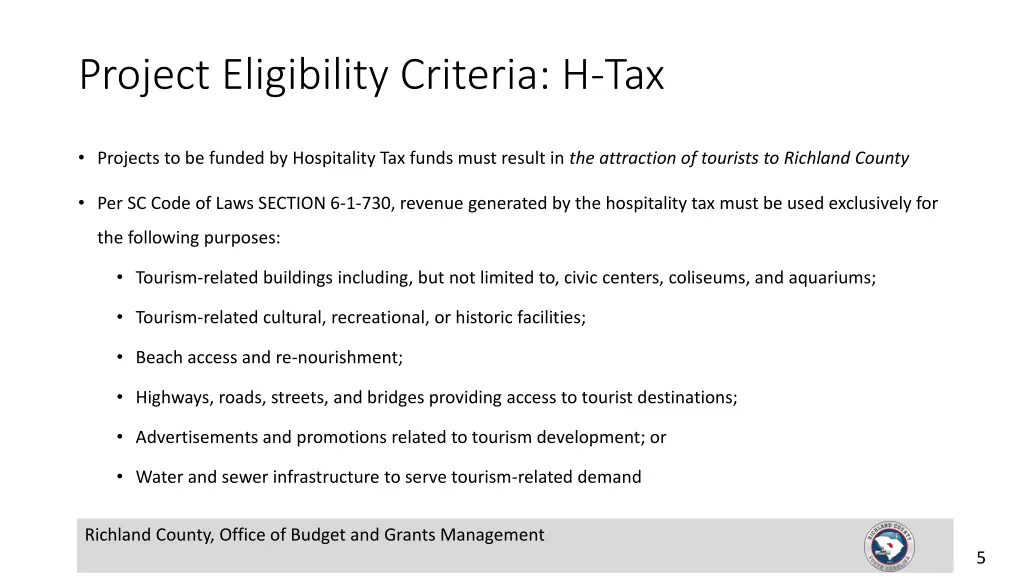 project eligibility criteria h tax
