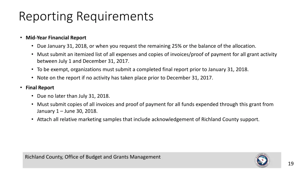reporting requirements