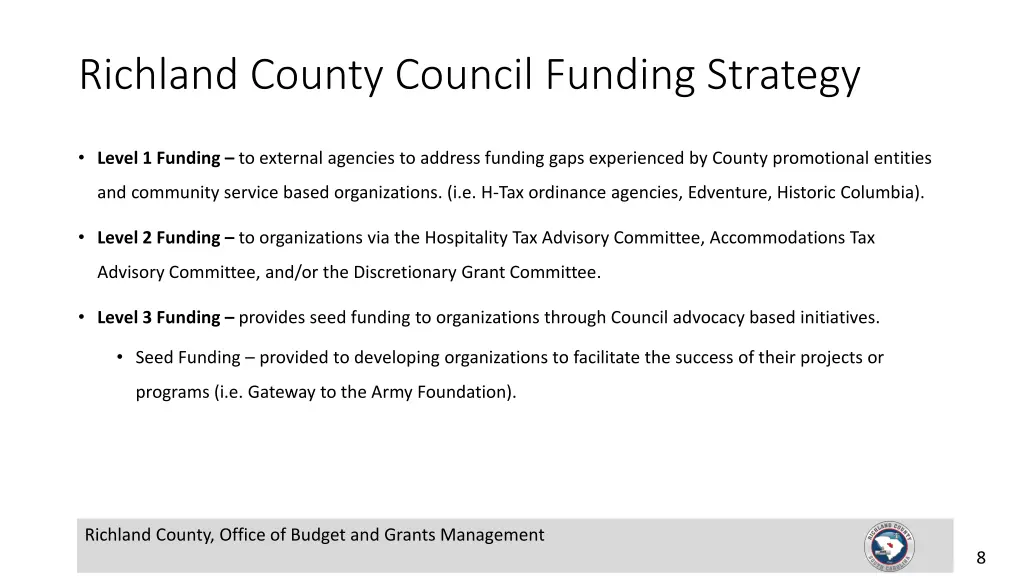 richland county council funding strategy