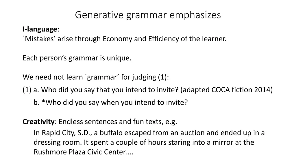 generative grammar emphasizes