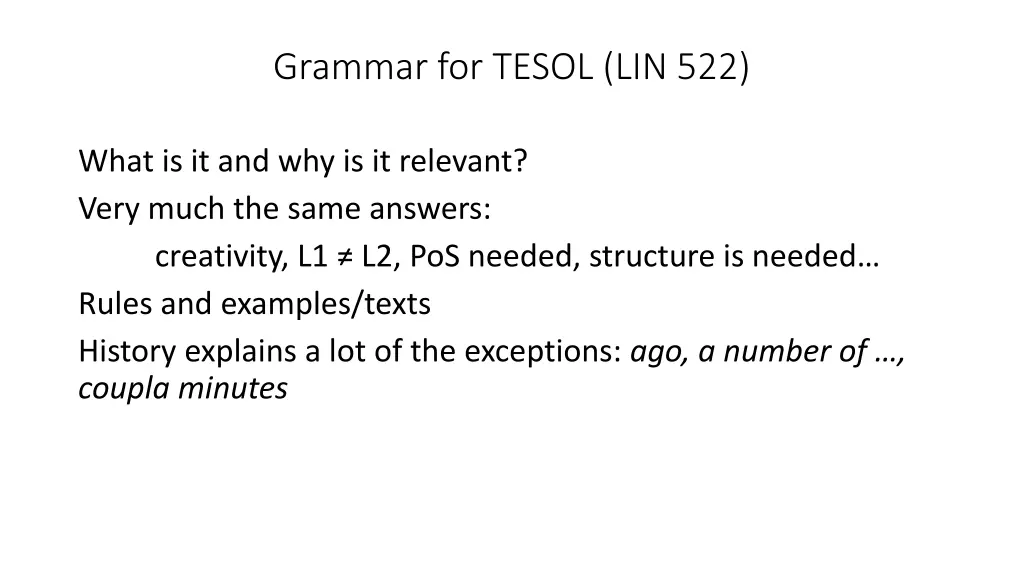 grammar for tesol lin 522