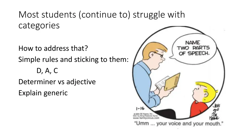most students continue to struggle with categories