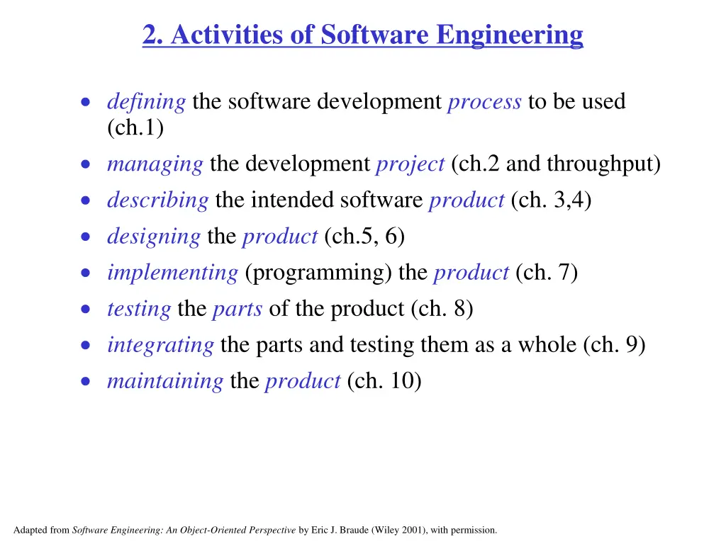 2 activities of software engineering