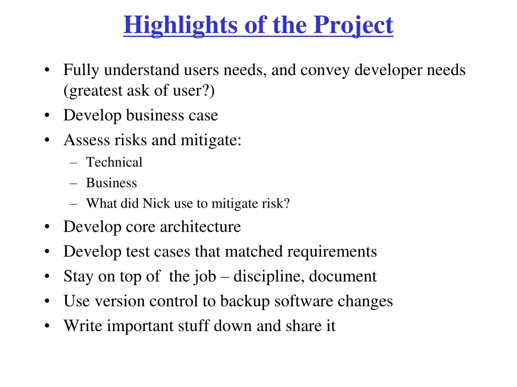 highlights of the project