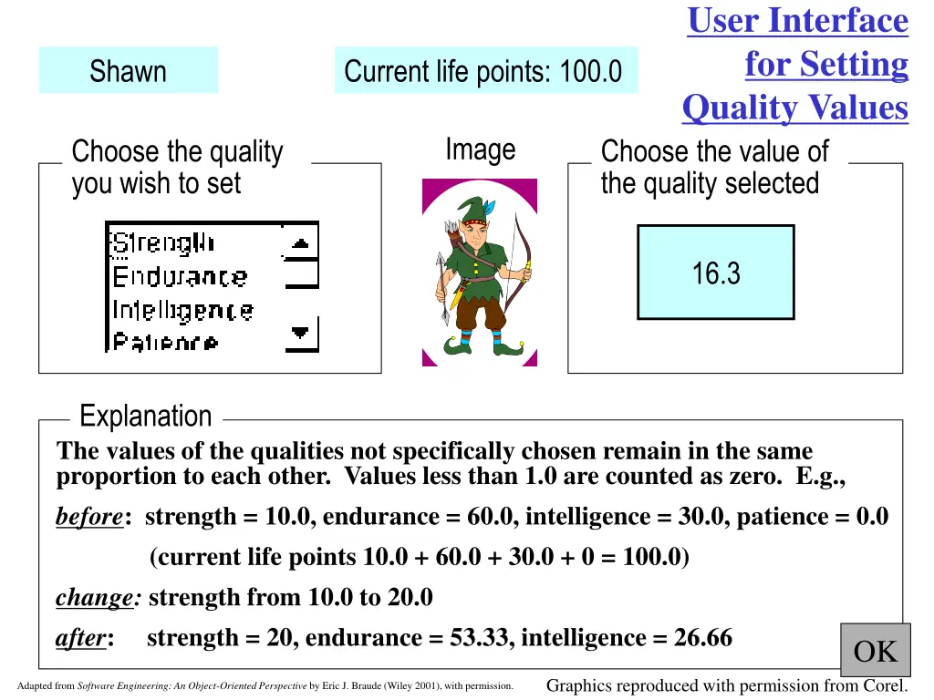 user interface for setting quality values choose