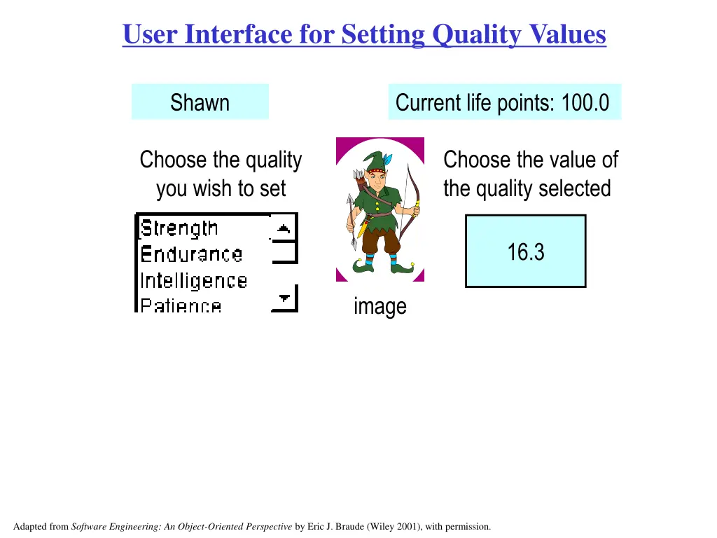 user interface for setting quality values