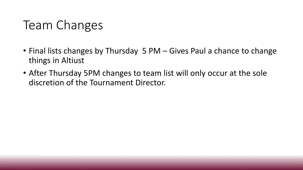 team changes