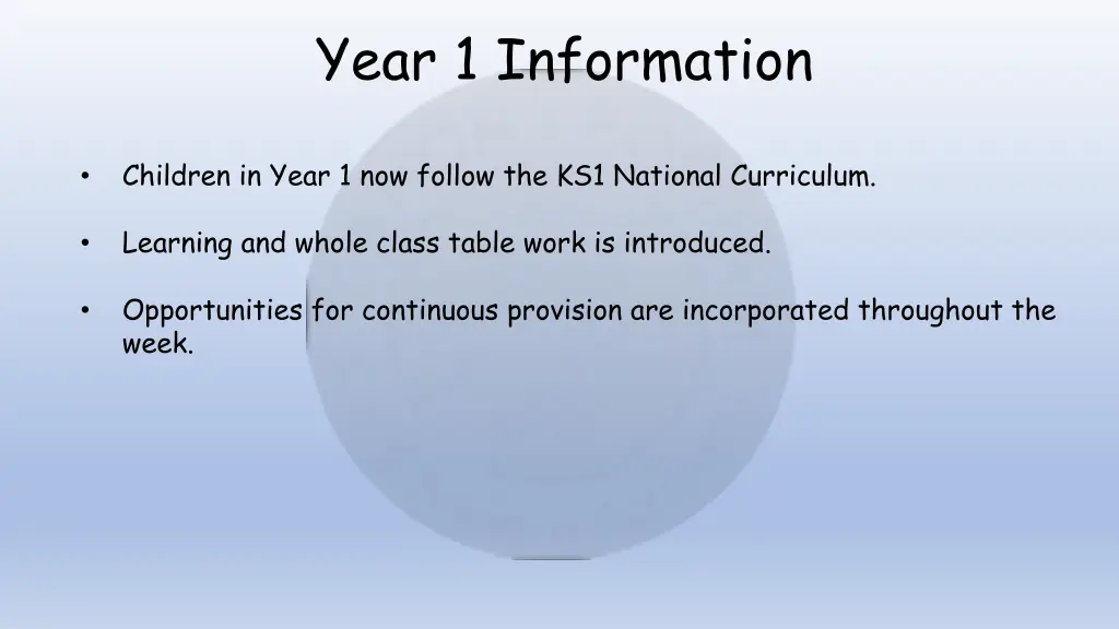 year 1 information 2