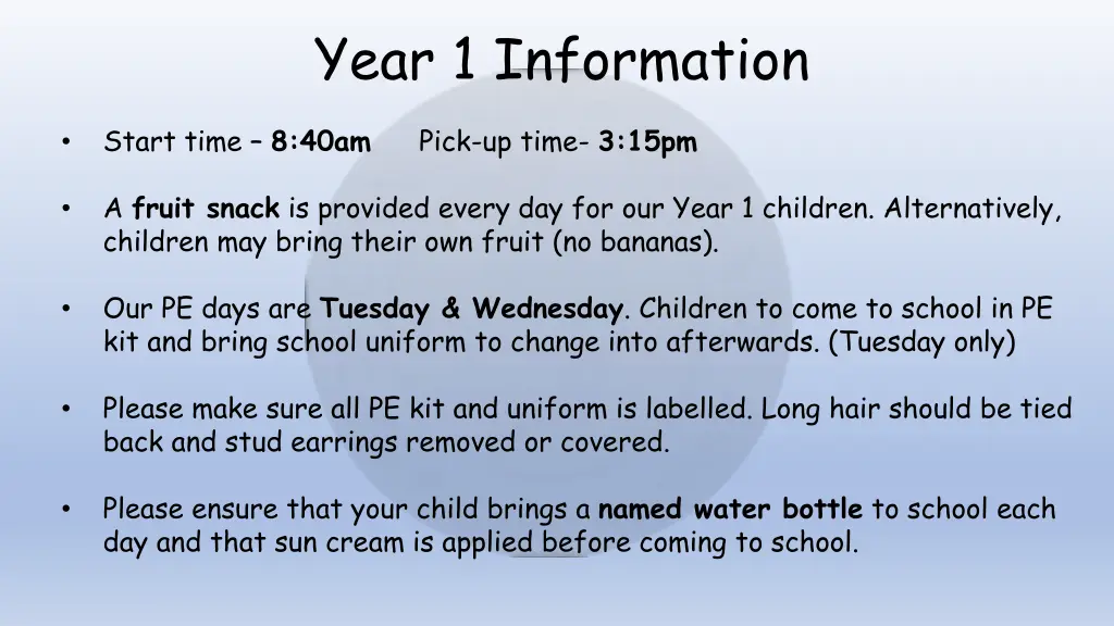year 1 information
