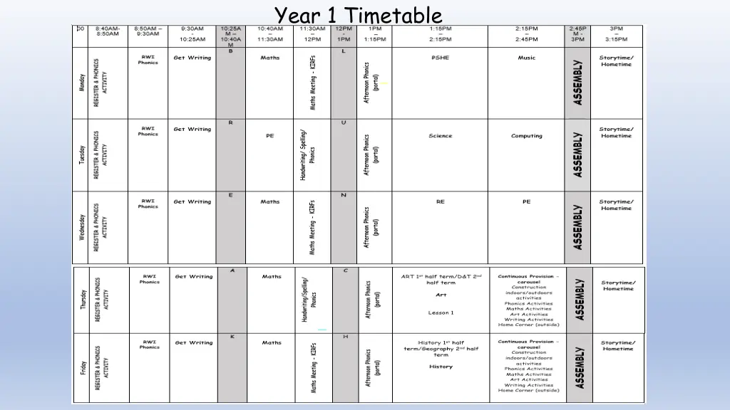 year 1 timetable