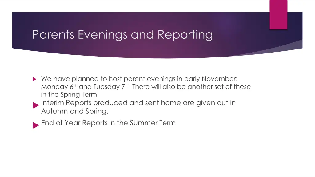parents evenings and reporting