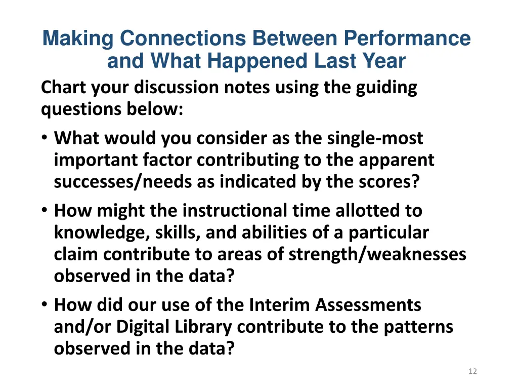making connections between performance and what