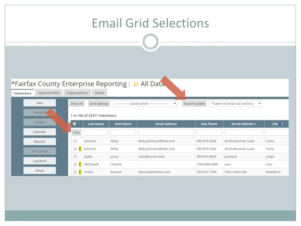 email grid selections
