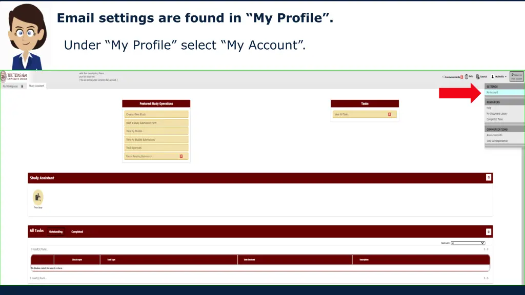 email settings are found in my profile