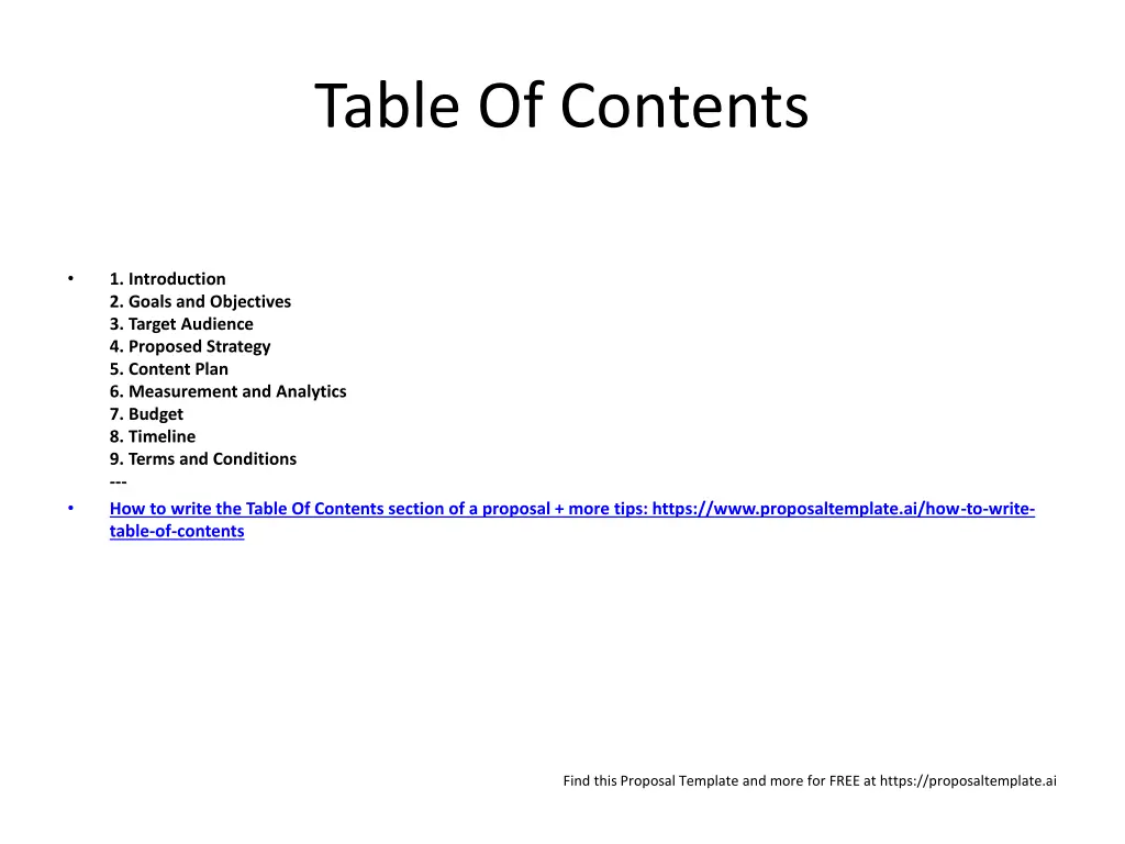 table of contents