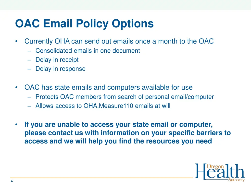 oac email policy options 1