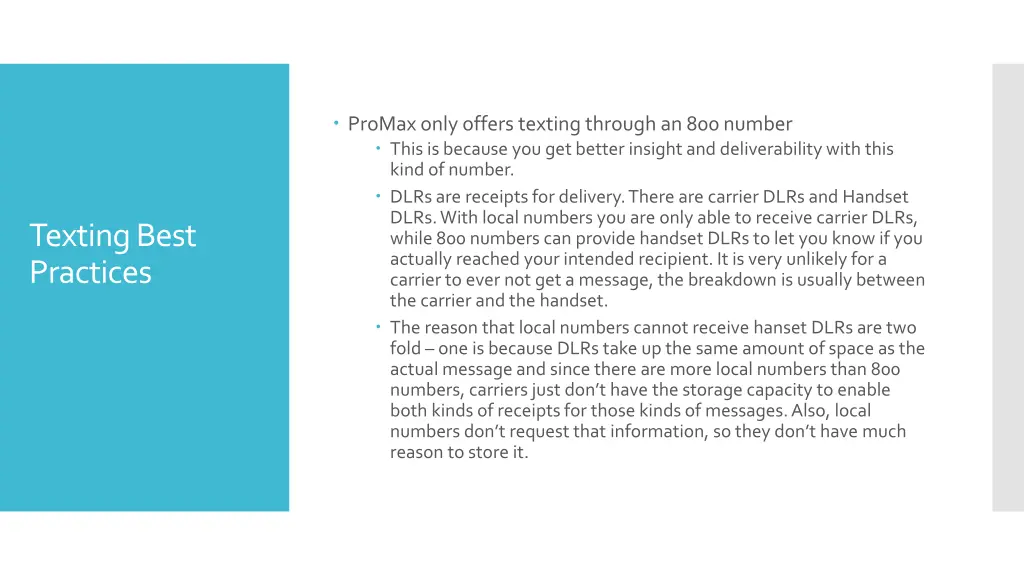 promax only offers texting through an 800 number