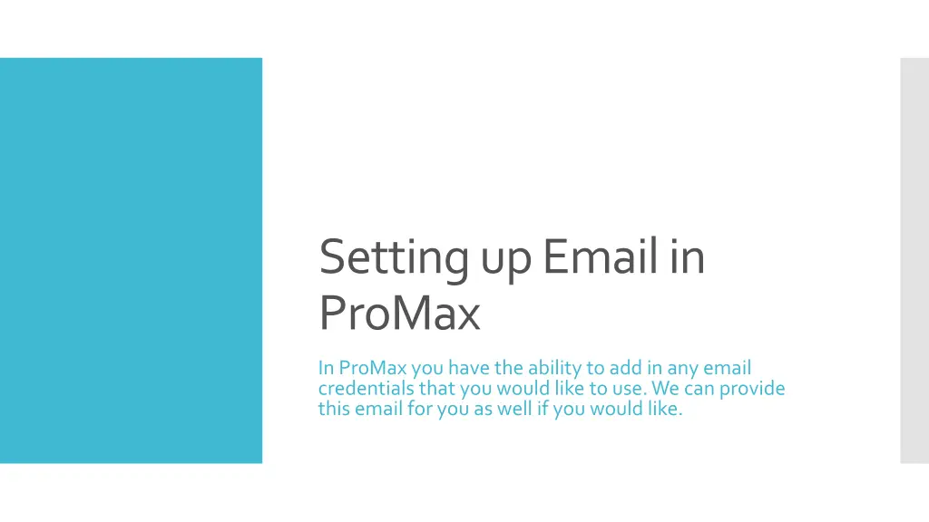 setting up email in promax 1