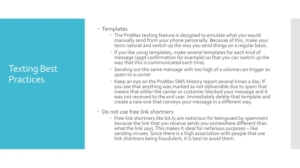 templates the promax texting feature is designed