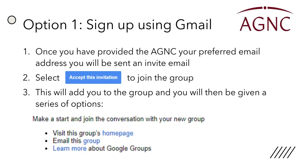 option 1 sign up using gmail