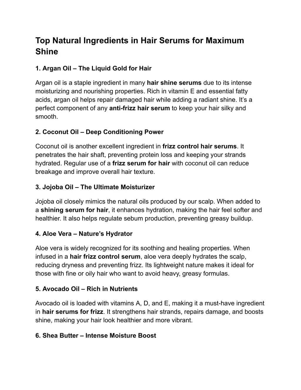 top natural ingredients in hair serums