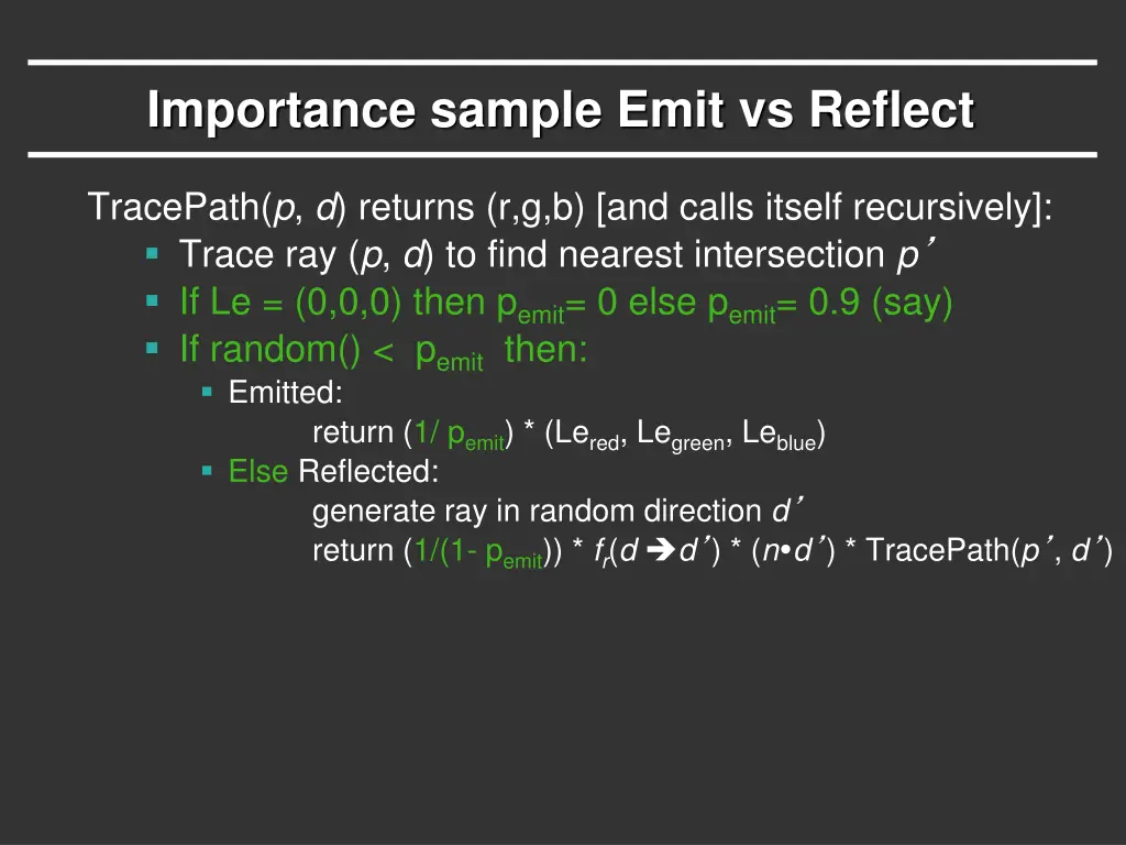 importance sample emit vs reflect